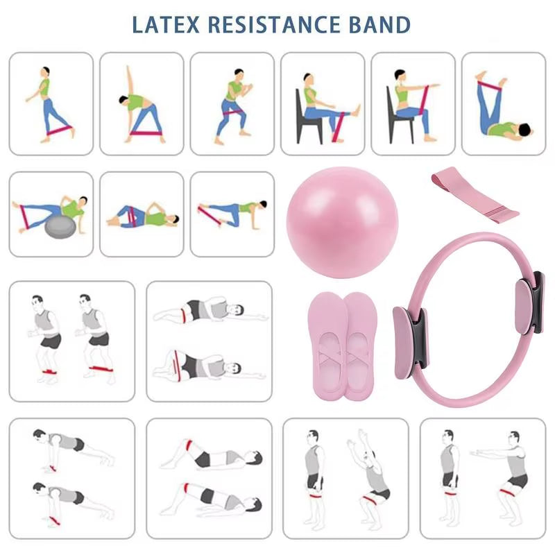 Pilates Ring and Ball Set Pilates Equipment Set Fitness Equipment with Resistance Band Portable Workout Tool for Home Gym Studio